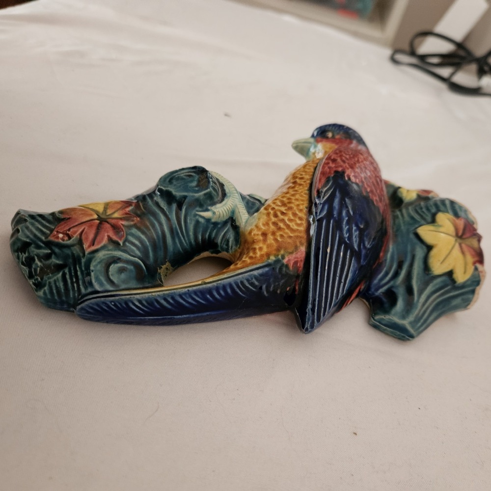 Vintage Colorful Parrot Tree Wall Pocket Planter Japan Ceramic Flower - Picture 4 of 11